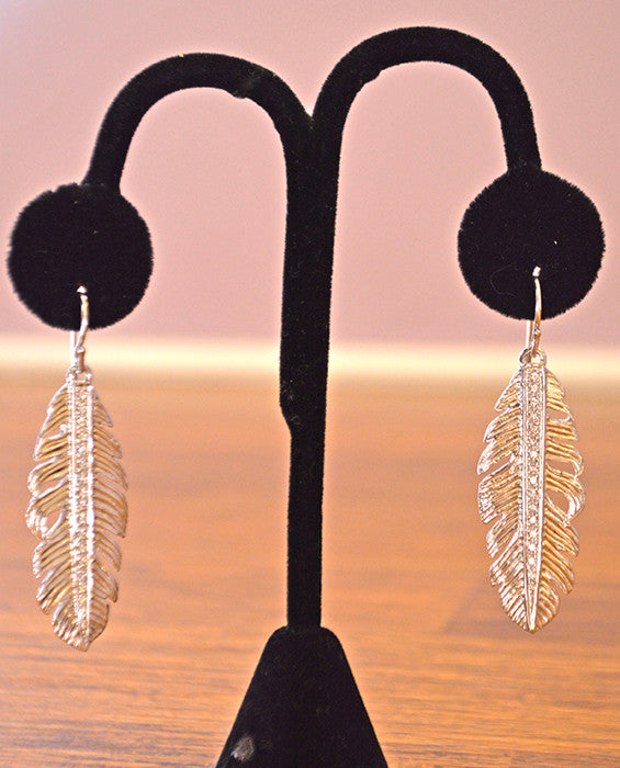 Feather Pave Earring- SILVER