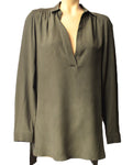 Joleen V- Neck High Low Blouse- WASHGREY